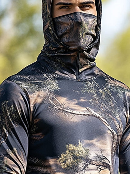 Men's Outdoor Sun Protection Breathable Cool Mask Hooded Sun Protection Long-Sleeved Top