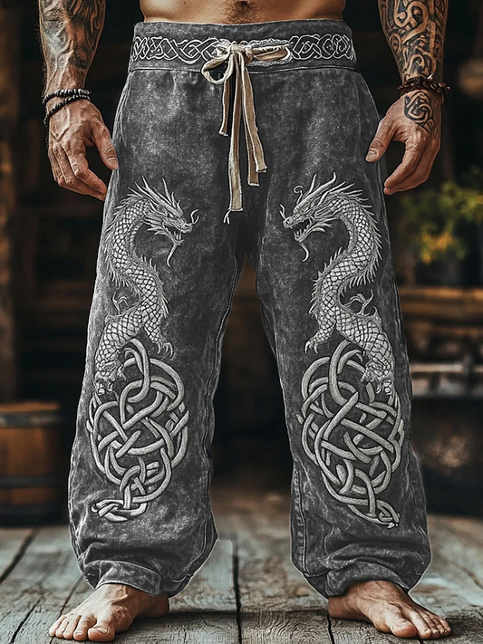 Men's Viking Mythical Art Dragon Graphics Sweatpants