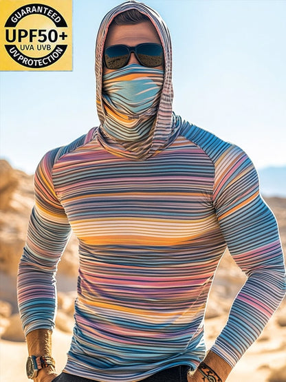 Men's Outdoor Sun Protection Breathable Cool Colorful Mask Hooded Sun Protection Long-Sleeved Top