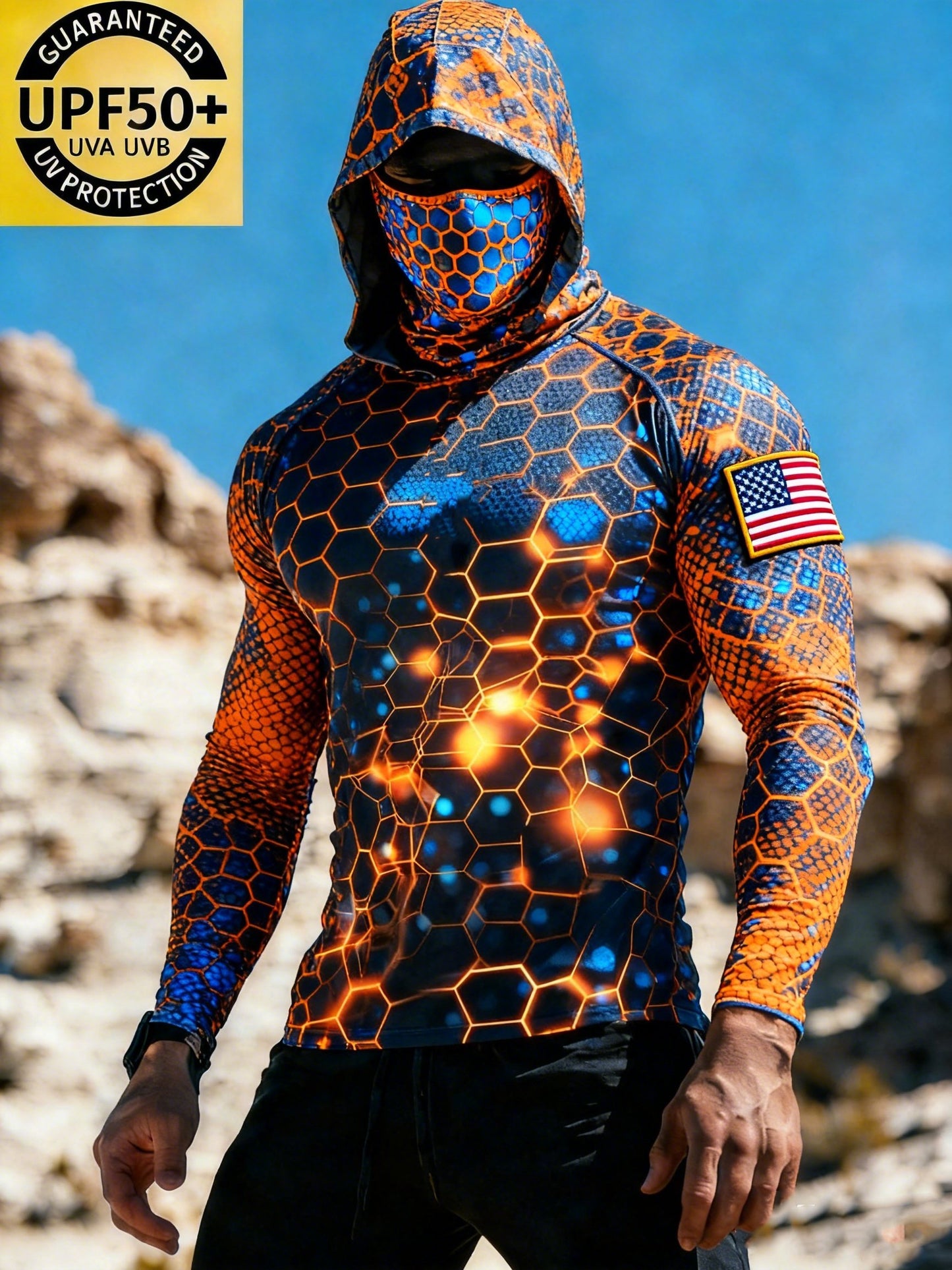 Glow Hexagon Tech Pattern Slim Fit Sun Protection Print Top