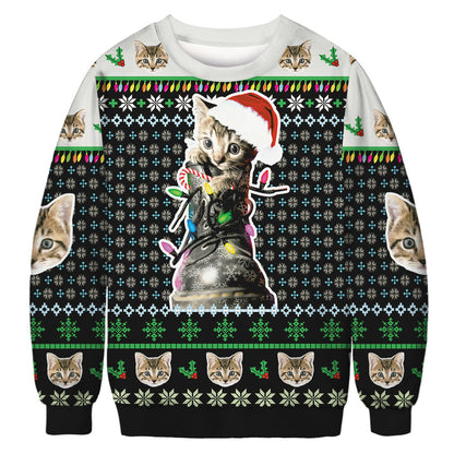 Unisex 3D Fun Cat Print Christmas Sweatshirt