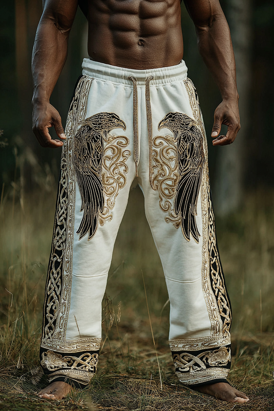Men's Viking Nordic Rune Golden Raven Odin Totem Sports Pants