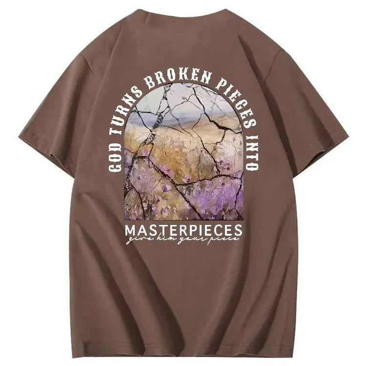 God Turns Broken Pieces Into Masterpieces Christian Pattern Crew Neck T-Shirt
