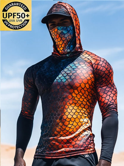 Men's Outdoor Sun Protection Breathable Cool Mask Hooded Sun Protection Long-Sleeved Top