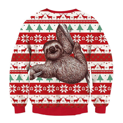 Unisex Sloth Climbing Print Crew Neck Ugly Christmas Sweatshirt