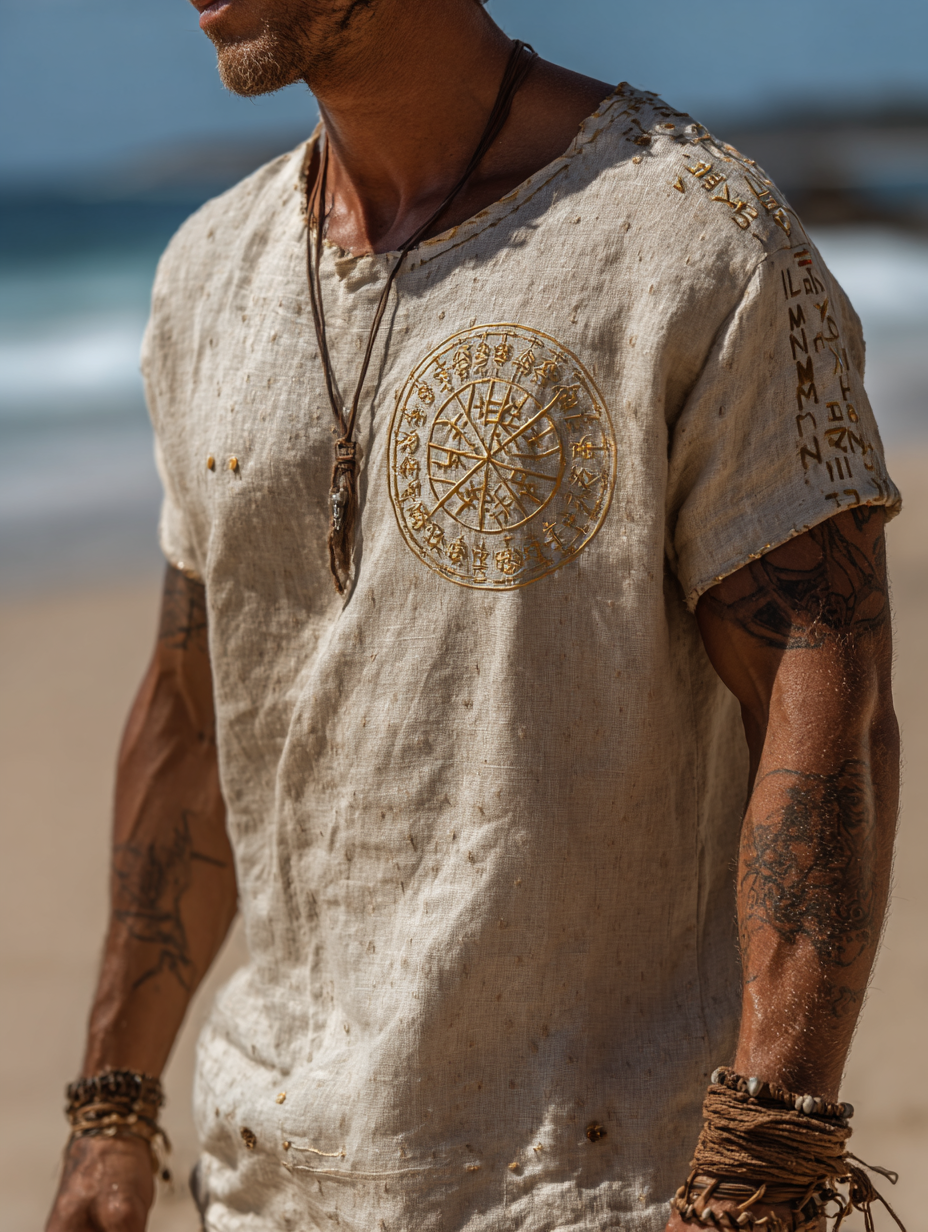 Men's Viking Mythology Vintage Runes Design Linen Shirt