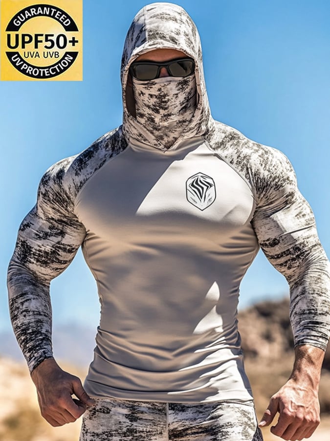 Men's Outdoor Sun Protection Breathable Cool Mask Hooded Sun Protection Long-Sleeved Top