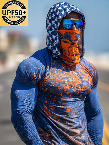 Men's Retro Five-pointed Star Outdoor Sun Protection Breathable Cooling Mask Hooded Sun Protection Long Sleeve Top