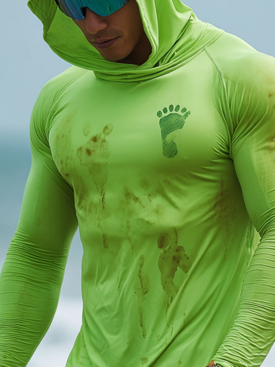 Men's Outdoor Sunscreen Breathable Cool Hooded Printed Surf Long-Sleeve Top