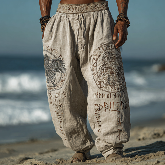 Men's Viking Vintage Occult Runes Totem Summer Casual Pants