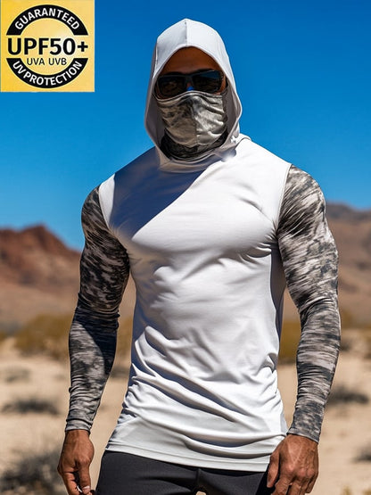 Men's Outdoor Sun Protection Breathable Cool Mask Hooded Sun Protection Long-Sleeved Top