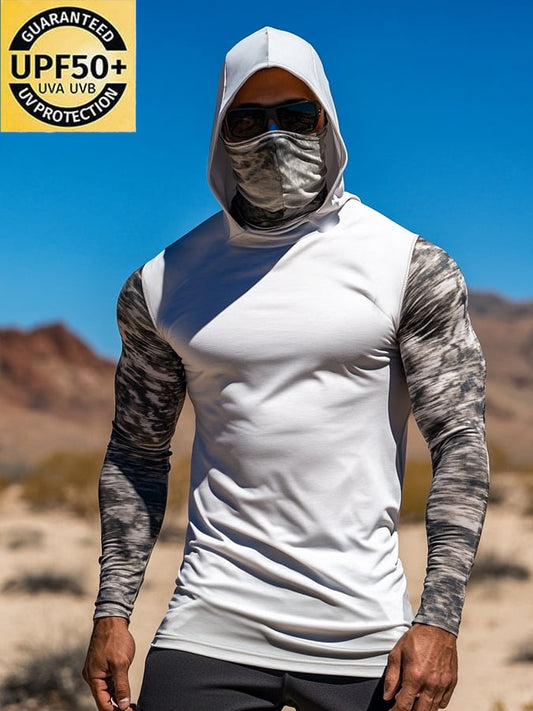 Men's Outdoor Sun Protection Breathable Cool Mask Hooded Sun Protection Long-Sleeved Top