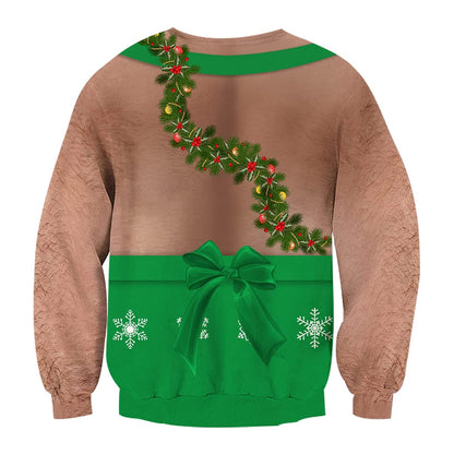 Unisex Hairy Chest Sloth Print Crew Neck Ugly Christmas Sweatshirt