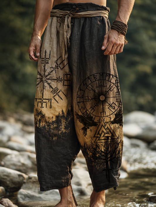 Men's Viking Yggdrasill Gradient Tribal Totem Nordic Casual Linen Pants