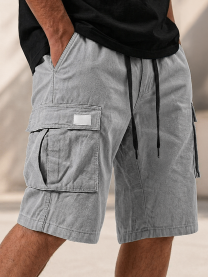 Men's Pure Cotton Multi-pocket Embroidered Leather Label Casual Work Shorts