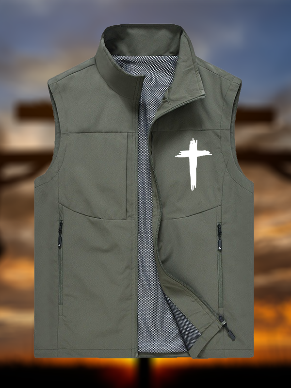 Cross Printed Jesus God Christian Outdoor Quick-dry Vest