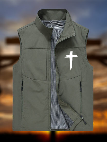 Cross Printed Jesus God Christian Outdoor Quick-dry Vest