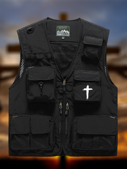 Cross Printed Jesus God Christian Detachable Outdoor Fishing & Hiking Vest