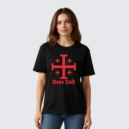 Luxe Mercerized Cotton Tee - Jerusalem Cross Deus Vult
