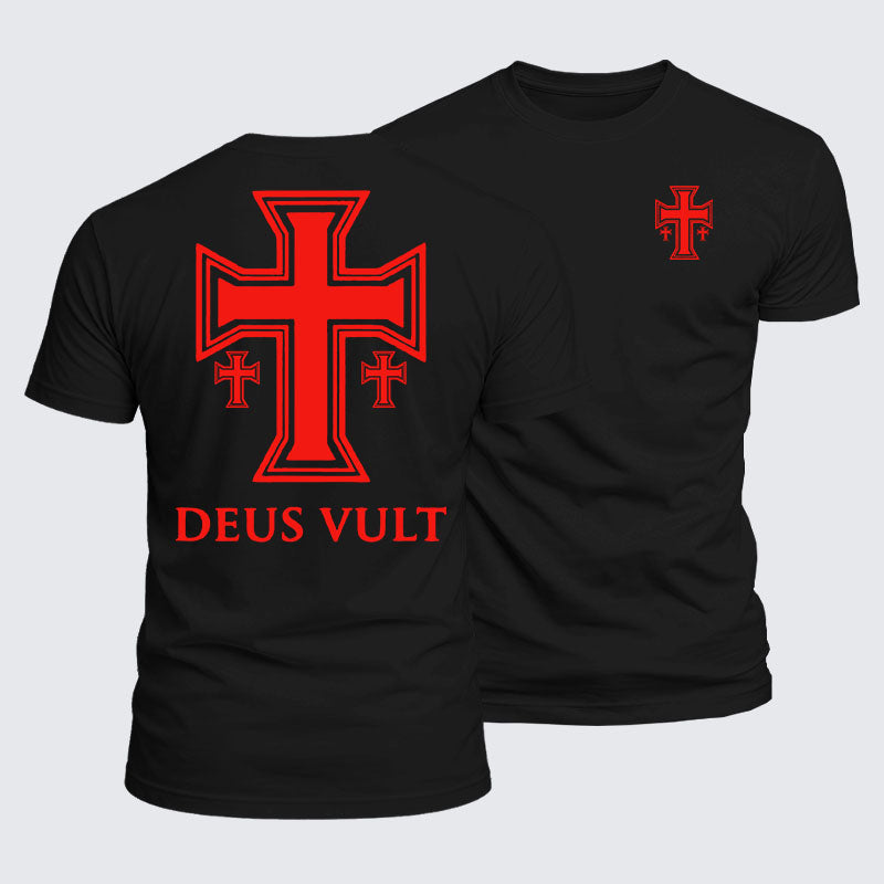 Luxe Mercerized Cotton Tee - Deus Vult Crusader Cross Templar Jerusalem