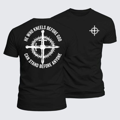 Luxe Mercerized Cotton Tee - He Who Kneels Before God Can Stand Before Anyone