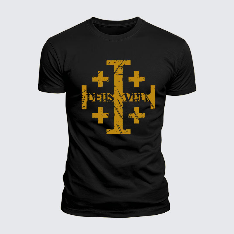 Luxe Mercerized Cotton Tee - Deus Vult + Jerusalem Cross