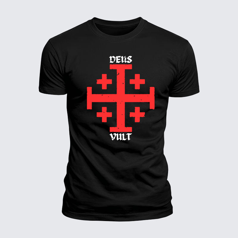 Luxe Mercerized Cotton Tee - Deus Vult + Jerusalem Cross