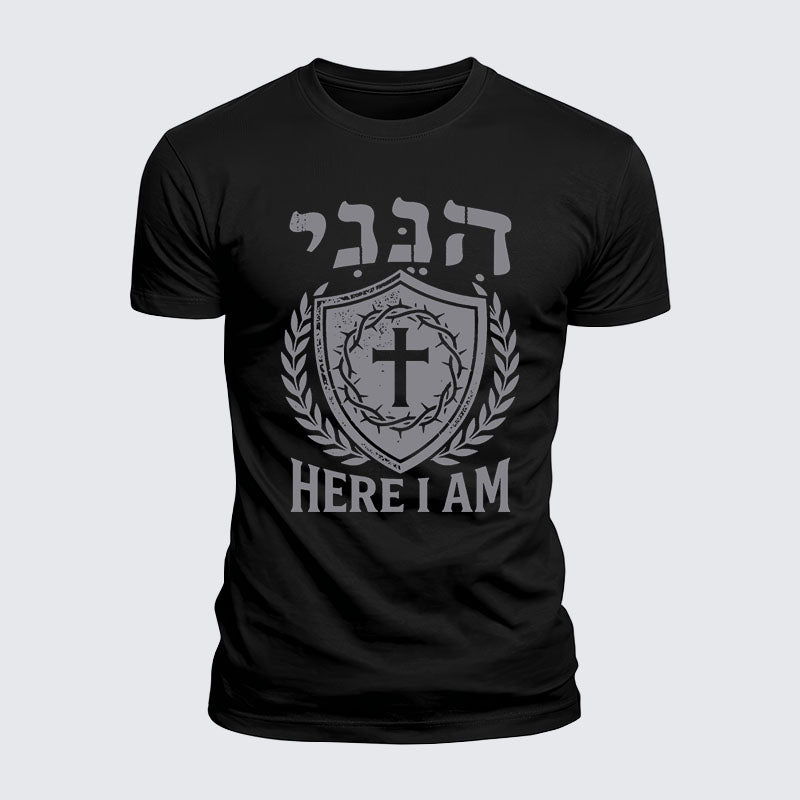 Luxe Mercerized Cotton Tee -  Here I Am In Hebrew