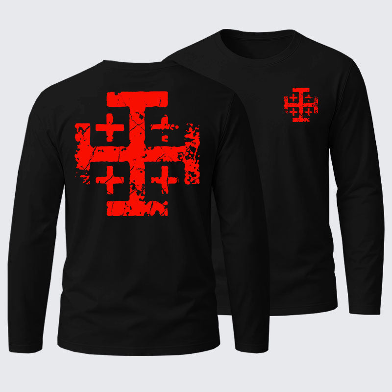 Knights Templar Jerusalem Cross Cotton Long Sleeve T-Shirt