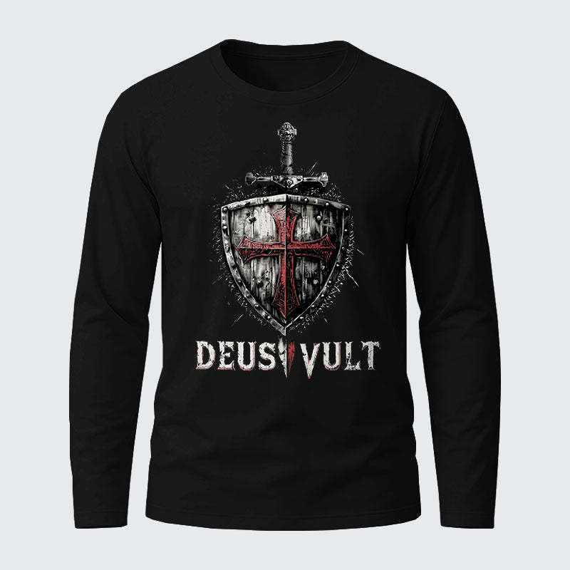 Deus Vult Crusader Shield Templar Cross Cotton Long Sleeve T-Shirt