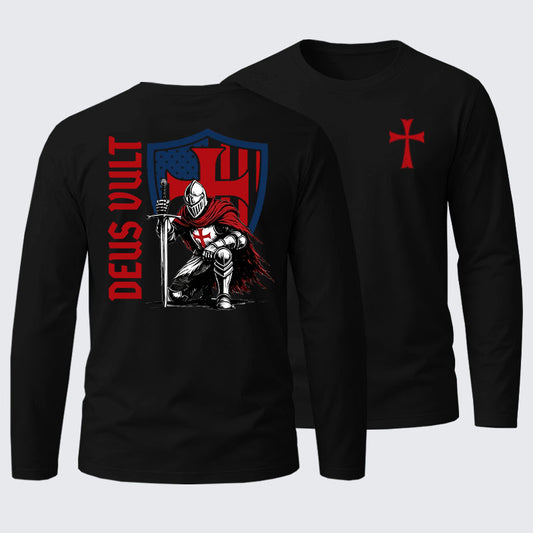 Templar Knight Crusader Deus Vult Cotton Long Sleeve T-Shirt