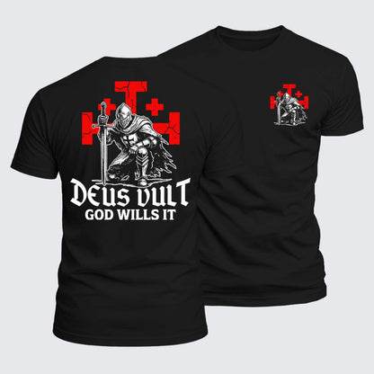 Luxe Mercerized Cotton Tee - Knights Templar Deus Vult Jerusalem Cross
