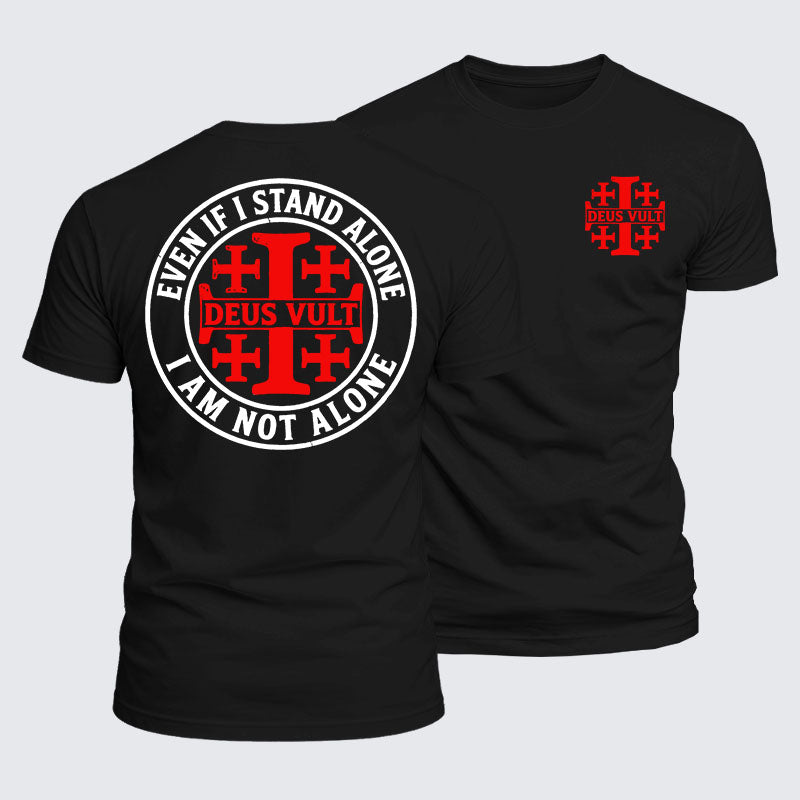 Luxe Mercerized Cotton Tee - Deus Vult Jerusalem Cross Even If I Stand Alone, I Am Not Alone