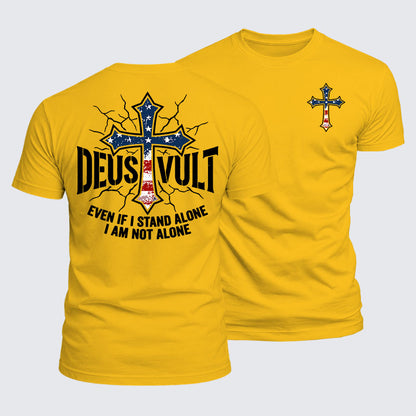 Luxe Mercerized Cotton Tee - Deus Vult Usa Flag Even If I Stand Alone, I Am Not Alone