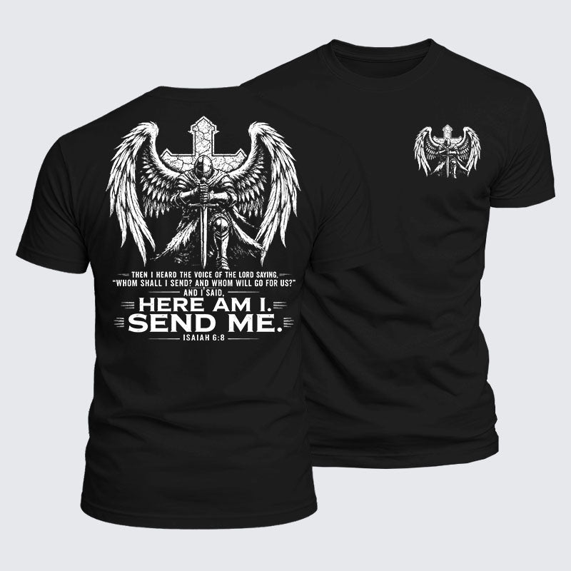 Luxe Mercerized Cotton Tee -  Here I Am Send Me Isaiah 6:8 Knight Templar Crusader