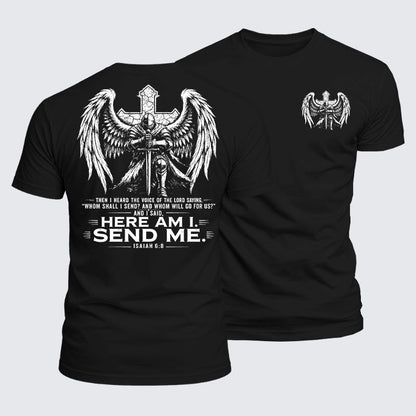 Luxe Mercerized Cotton Tee -  Here I Am Send Me Isaiah 6:8 Knight Templar Crusader