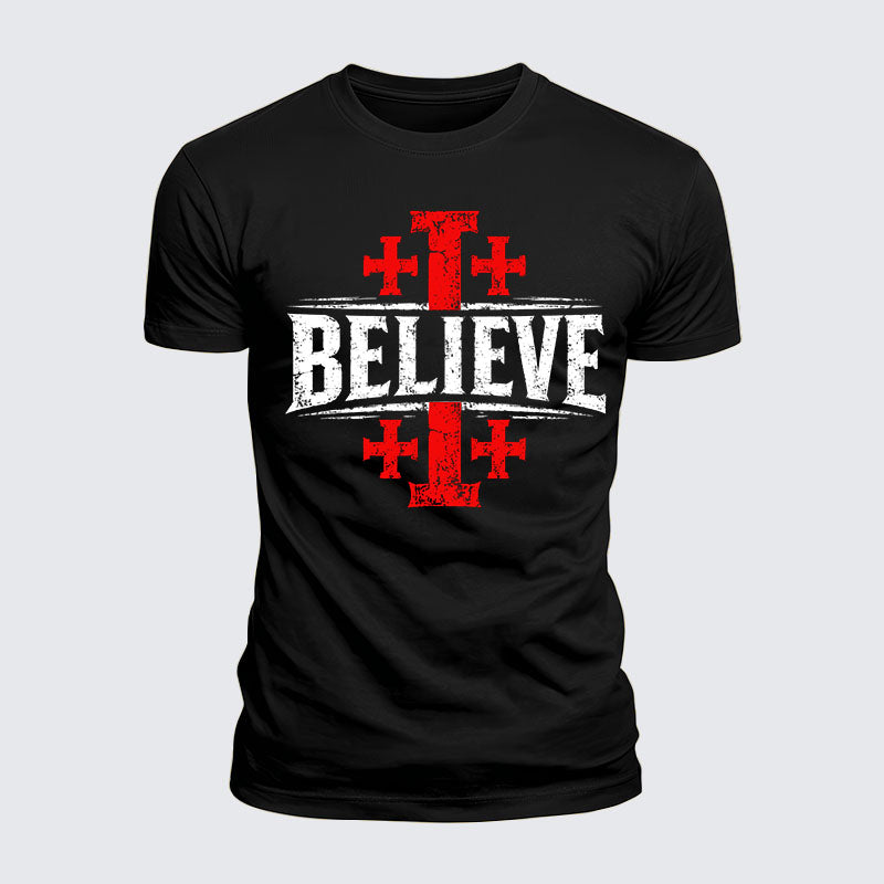 Luxe Mercerized Cotton Tee - Believe Jerusalem Cross