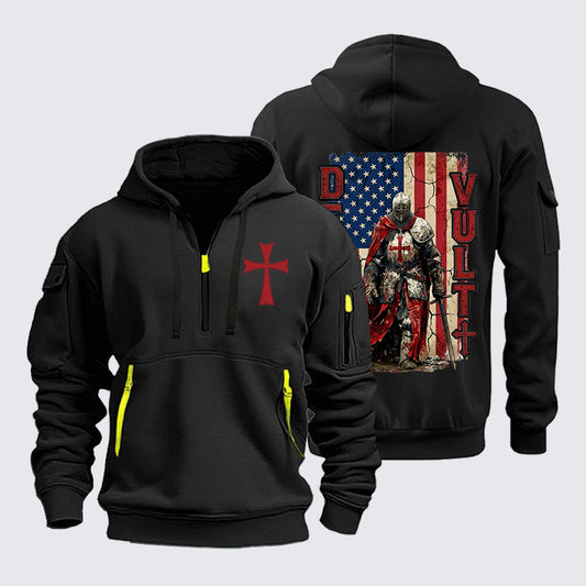 Zipper Hoodies - Deus Vult Knight Templar American Flag Crusader