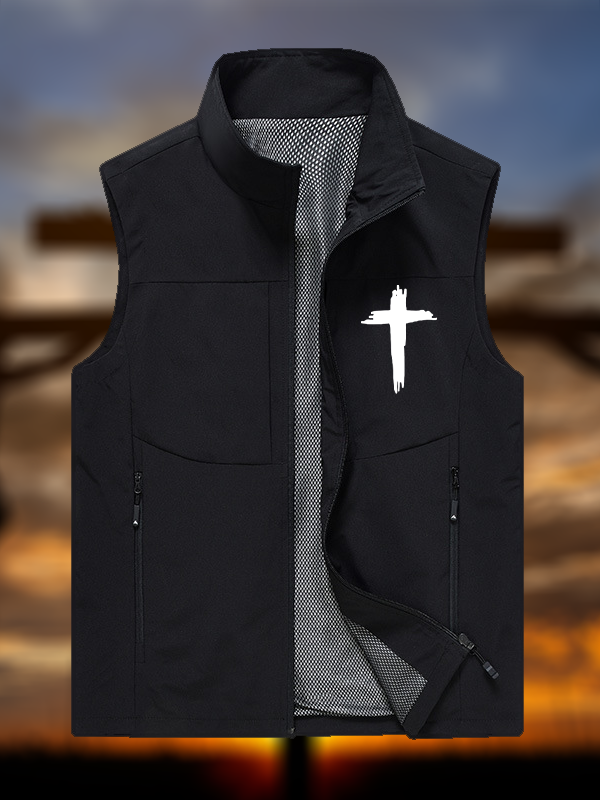 Cross Printed Jesus God Christian Outdoor Quick-dry Vest