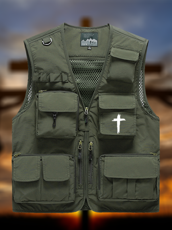 Cross Printed Jesus God Christian Detachable Outdoor Fishing & Hiking Vest