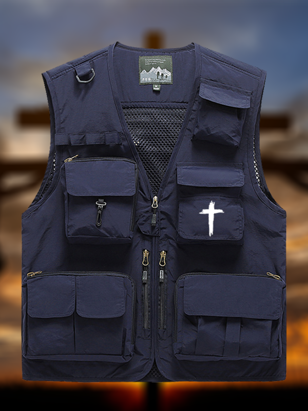 Cross Printed Jesus God Christian Detachable Outdoor Fishing & Hiking Vest
