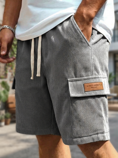 Retro Cargo multi-pocket leather label embroidered shorts