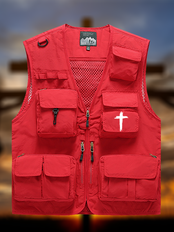 Cross Printed Jesus God Christian Detachable Outdoor Fishing & Hiking Vest