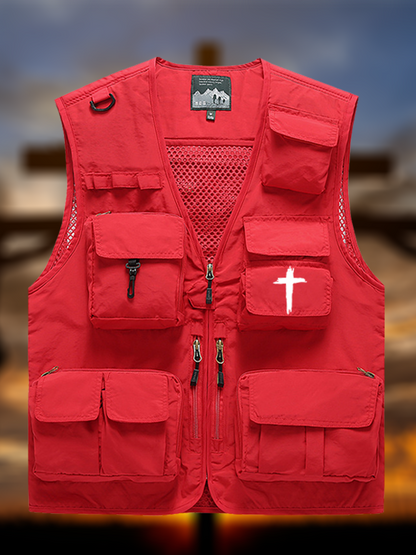 Cross Printed Jesus God Christian Detachable Outdoor Fishing & Hiking Vest