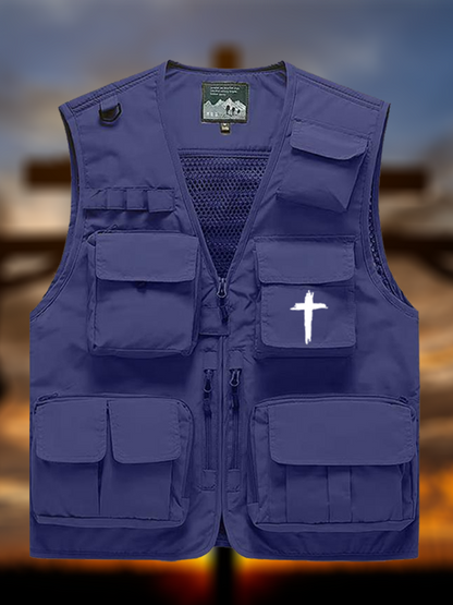Cross Printed Jesus God Christian Detachable Outdoor Fishing & Hiking Vest