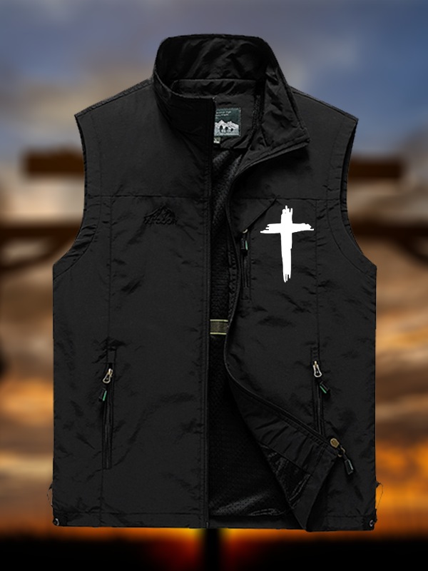 Cross Printed Jesus God Christian Outdoor Quick-dry Vest