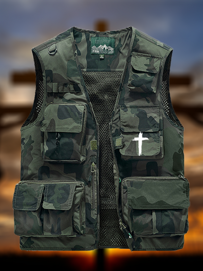 Cross Printed Jesus God Christian Detachable Outdoor Fishing & Hiking Vest