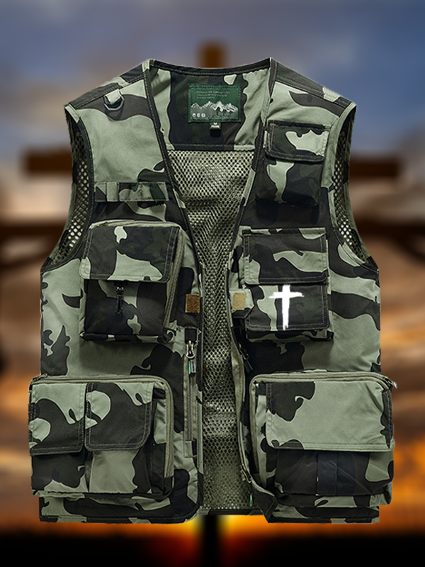 Cross Printed Jesus God Christian Detachable Outdoor Fishing & Hiking Vest