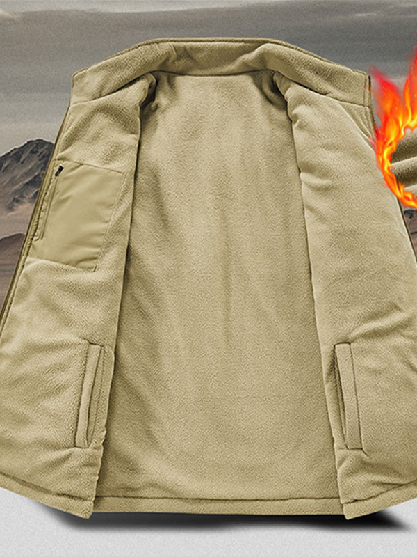 Cross Printed Jesus God Christian Reversible Outdoor Fleece-Lined Multi-Pocket Vest