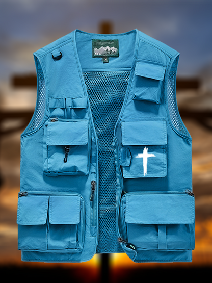Cross Printed Jesus God Christian Detachable Outdoor Fishing & Hiking Vest